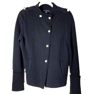 Banana Republic Women's Cardigan Sweater Black Wool Silver Buttons Epaulettes L